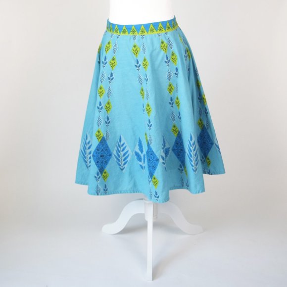 Viola Anthropologie Rare "Blue Jay Skirt" Retro Blue/Teal Skirt Size 2 - Picture 4 of 8
